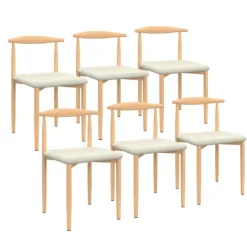 Lot de 6 chaises en imitation bois et assise en tissu beige pour salle à manger