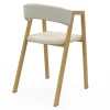 Lot de 4 chaises en métal effet bois et tissu beige avec accoudoirs