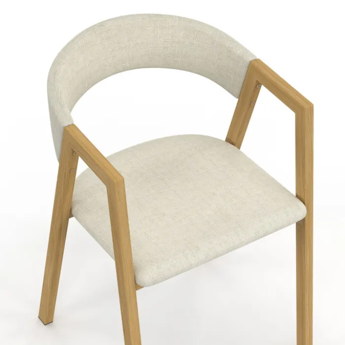 Lot de 4 chaises en métal effet bois et tissu beige avec accoudoirs
