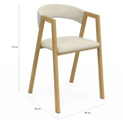 Lot de 4 chaises en métal effet bois et tissu beige avec accoudoirs