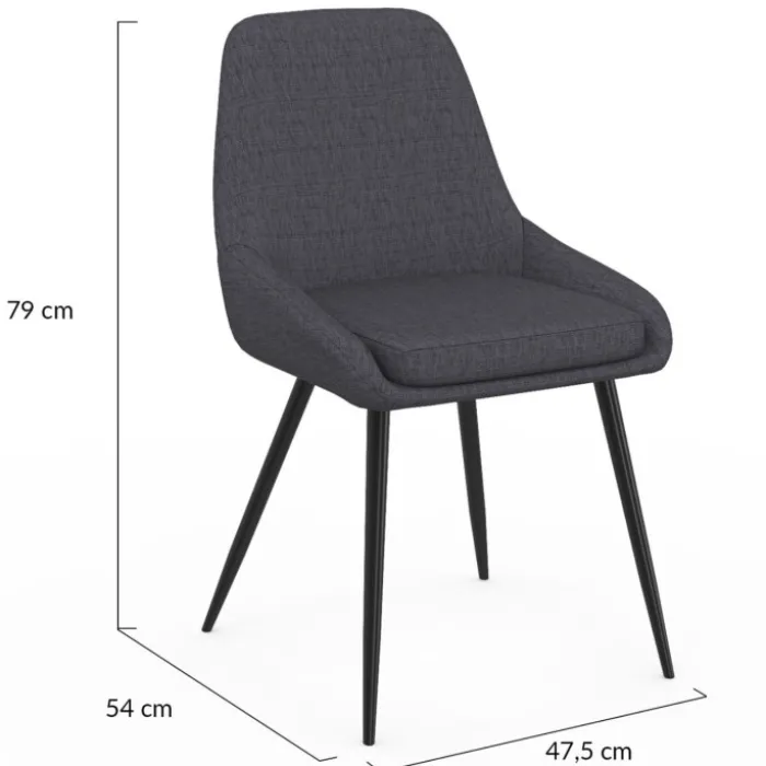 Lot de 6 chaises en tissu gris avec accoudoirs