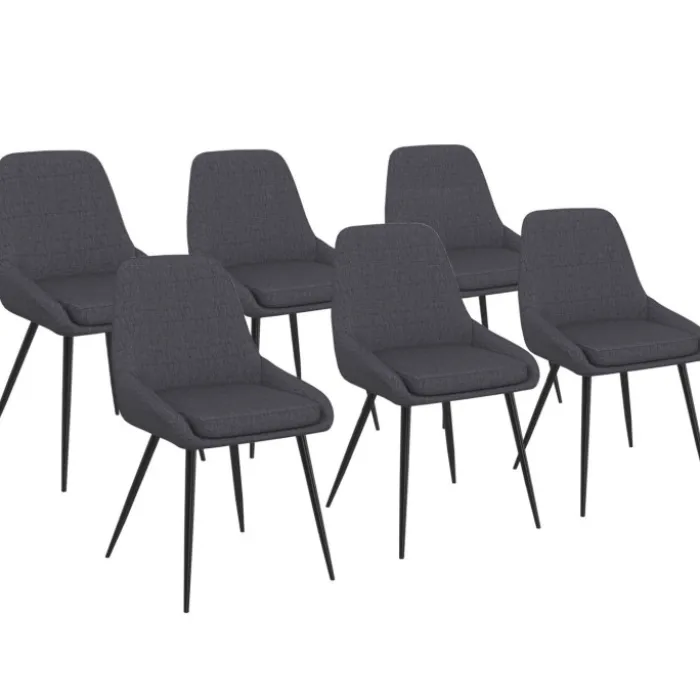Lot de 6 chaises en tissu gris avec accoudoirs