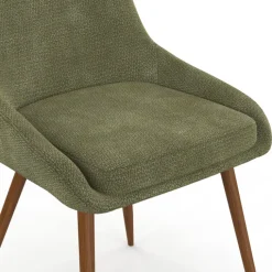 Lot de 4 chaises en tissu chenille vert et pieds effet noyer avec accoudoirs