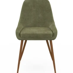 Lot de 4 chaises en tissu chenille vert et pieds effet noyer avec accoudoirs