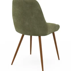 Lot de 4 chaises en tissu chenille vert et pieds effet noyer avec accoudoirs