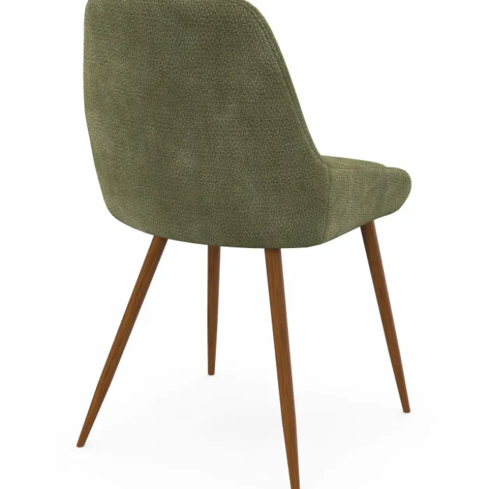 Lot de 4 chaises en tissu chenille vert et pieds effet noyer avec accoudoirs