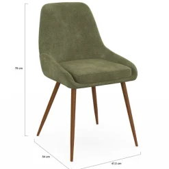 Lot de 4 chaises en tissu chenille vert et pieds effet noyer avec accoudoirs