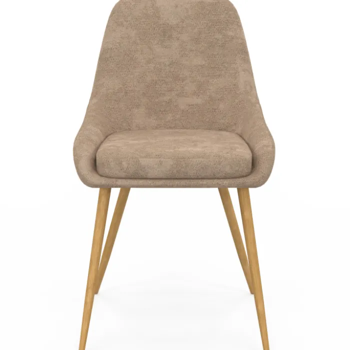Lot de 6 chaises en tissu chenille mix color taupe x2, beige x2, marron x2 et pieds effet bois avec accoudoirs