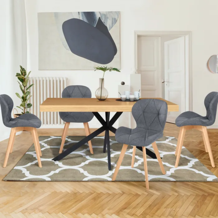 Lot de 4 chaises en tissu gris foncé design pour salle à manger