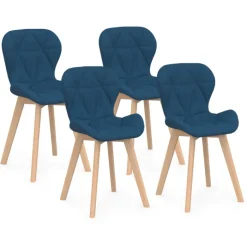 Lot de 4 chaises en tissu bleu canard design pour salle à manger