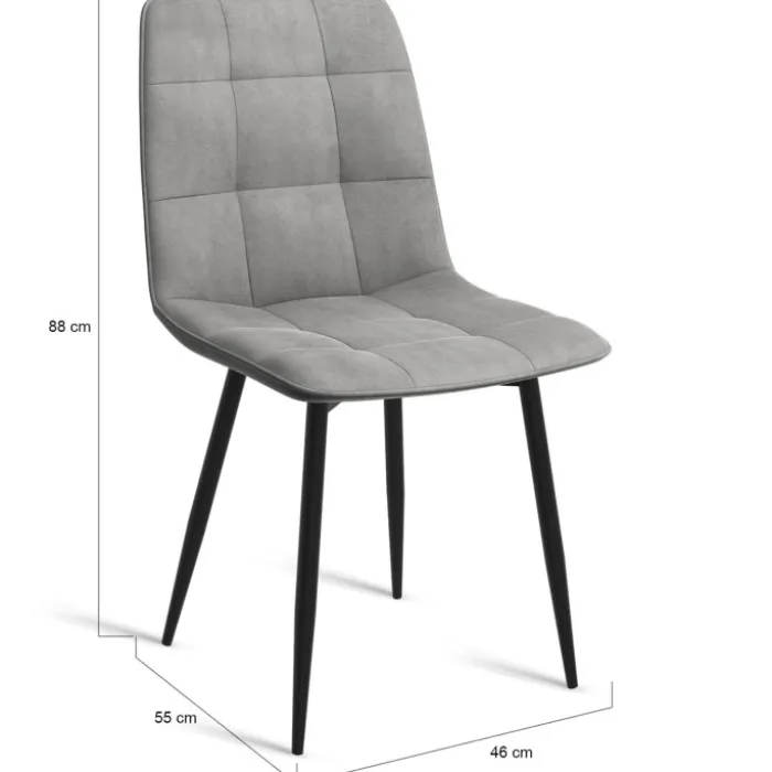 Lot de 6 chaises en velours gris clair matelassé