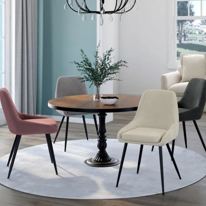 Lot de 4 chaises en velours mix color crème, gris clair, gris foncé, rose avec accoudoirs