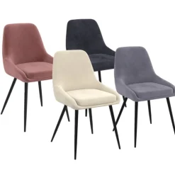 Lot de 4 chaises en velours mix color crème, gris clair, gris foncé, rose avec accoudoirs