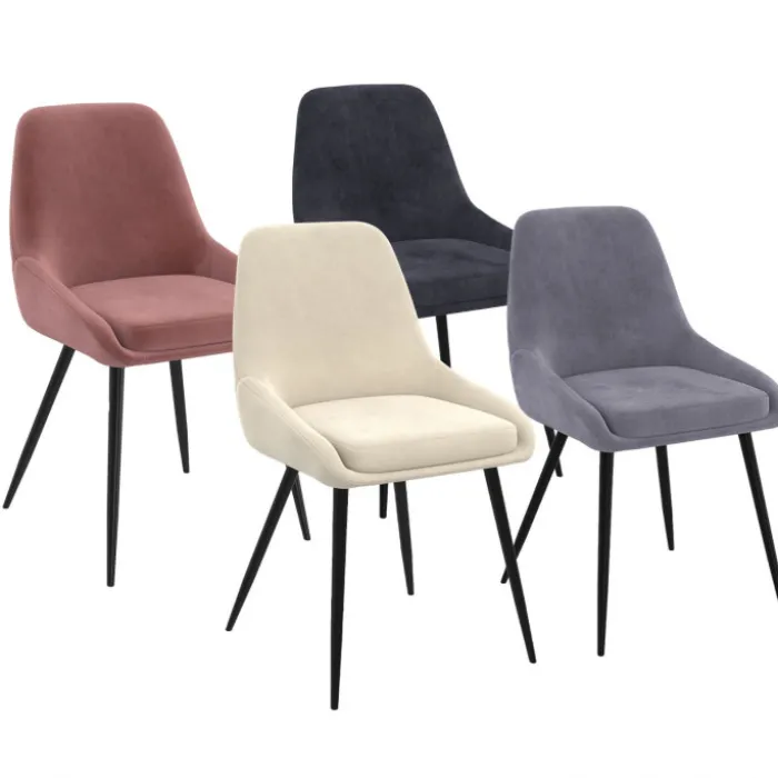 Lot de 4 chaises en velours mix color crème, gris clair, gris foncé, rose avec accoudoirs