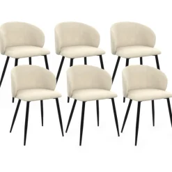 Lot de 6 chaises en velours crème pour salle à manger