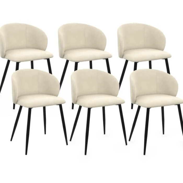 Lot de 6 chaises en velours crème pour salle à manger