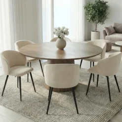 Lot de 6 chaises en velours crème pour salle à manger