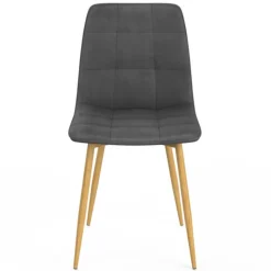 Lot de 6 chaises en velours gris foncé pied effet bois pour salle à manger