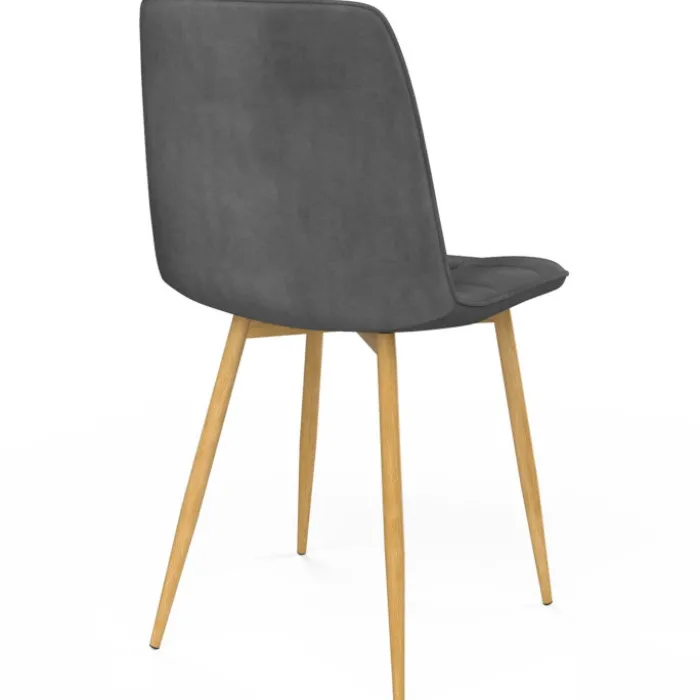 Lot de 6 chaises en velours gris foncé pied effet bois pour salle à manger
