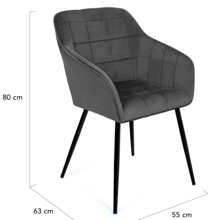 Lot de 2 chaises en velours gris avec accoudoirs