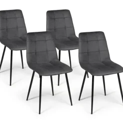 Lot de 4 chaises en velours gris foncé