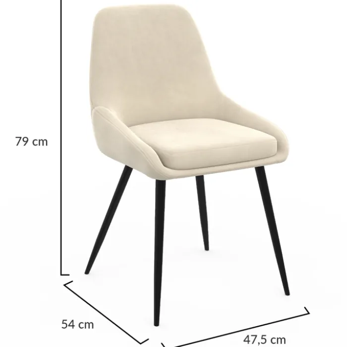 Lot de 4 chaises en velours beige avec demi-accoudoirs