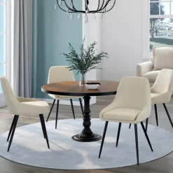 Lot de 4 chaises en velours beige avec demi-accoudoirs