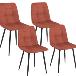 Lot de 4 chaises en velours terracotta avec des assises matelassées