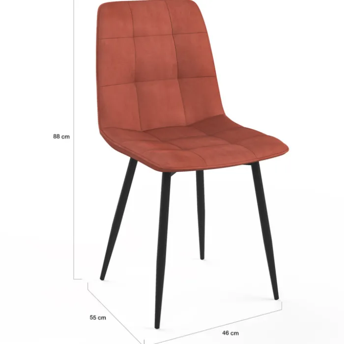 Lot de 4 chaises en velours terracotta avec des assises matelassées