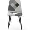 Lot de 6 chaises en velours gris foncé, gris clair, beige, noir et patchworks x2 pour salle à manger