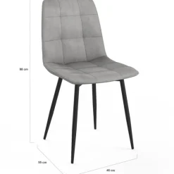Lot de 6 chaises en velours gris foncé, gris clair, beige, noir et patchworks x2 pour salle à manger