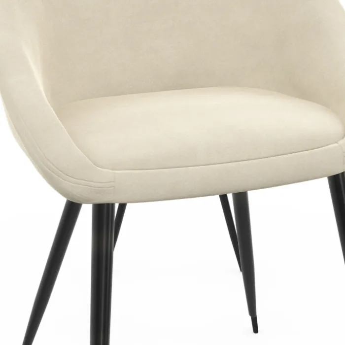 Lot de 4 chaises en velours crème pour salle à manger