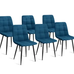 Lot de 6 chaises en velours bleu matelassé