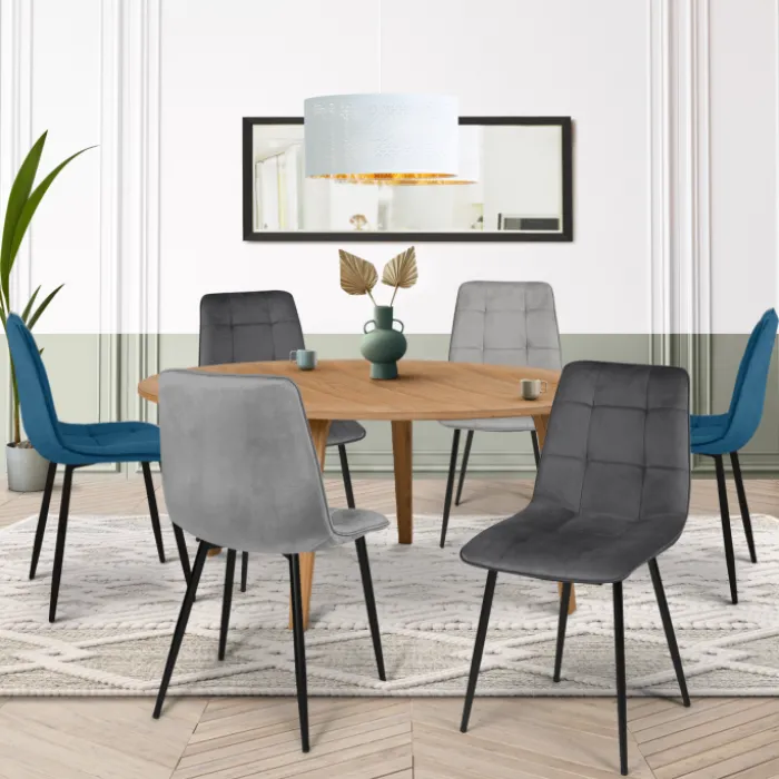 Lot de 6 chaises en velours mix color bleu et gris matelassées