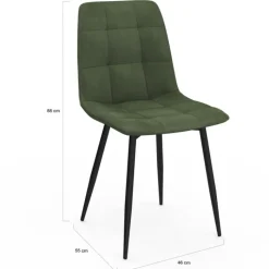 Lot de 6 chaises en velours vert kaki pour salle à manger