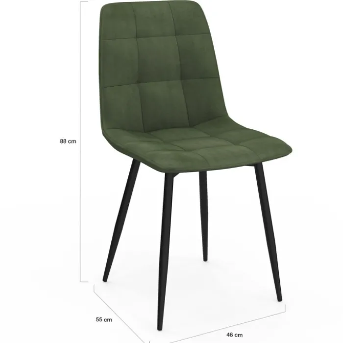 Lot de 6 chaises en velours vert kaki pour salle à manger