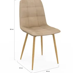 Lot de 6 chaises en velours mix color taupe x2, beige x2, marron x2 et pieds effet bois pour salle à manger