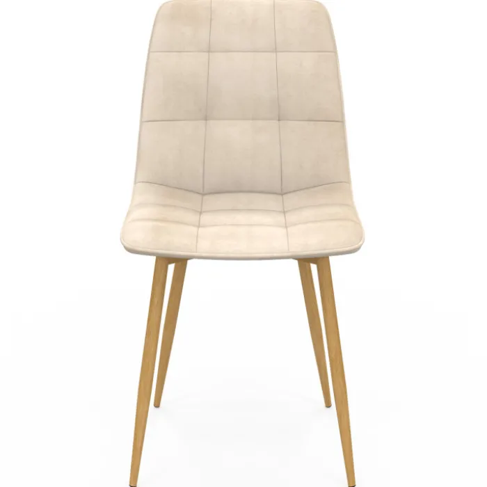 Lot de 6 chaises en velours mix color taupe x2, beige x2, marron x2 et pieds effet bois pour salle à manger