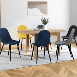Lot de 6 chaises en velours mix color bleu x2, jaune, gris clair et gris foncé x2