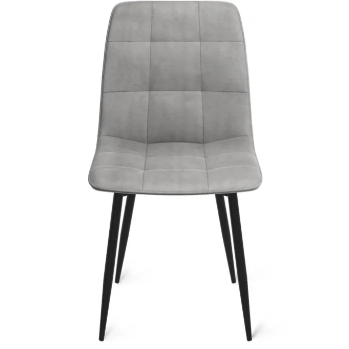 Lot de 4 chaises en velours bleu, jaune, gris clair et gris foncé matelassé