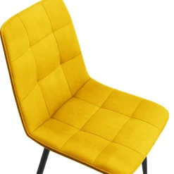 Lot de 4 chaises en velours bleu, jaune, gris clair et gris foncé matelassé