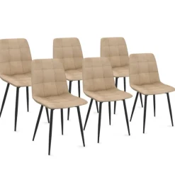 Lot de 6 chaises en velours matelassé taupe avec pieds noir pour salle à manger