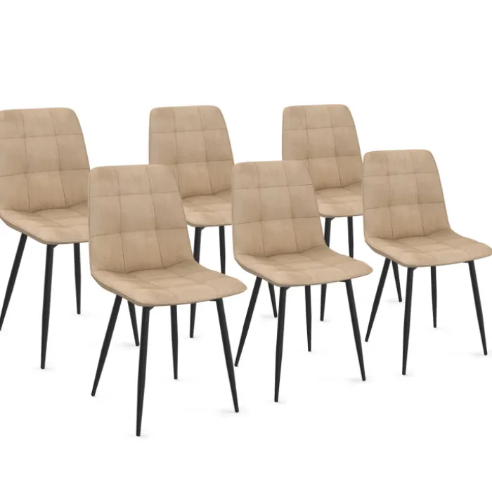 Lot de 6 chaises en velours matelassé taupe avec pieds noir pour salle à manger