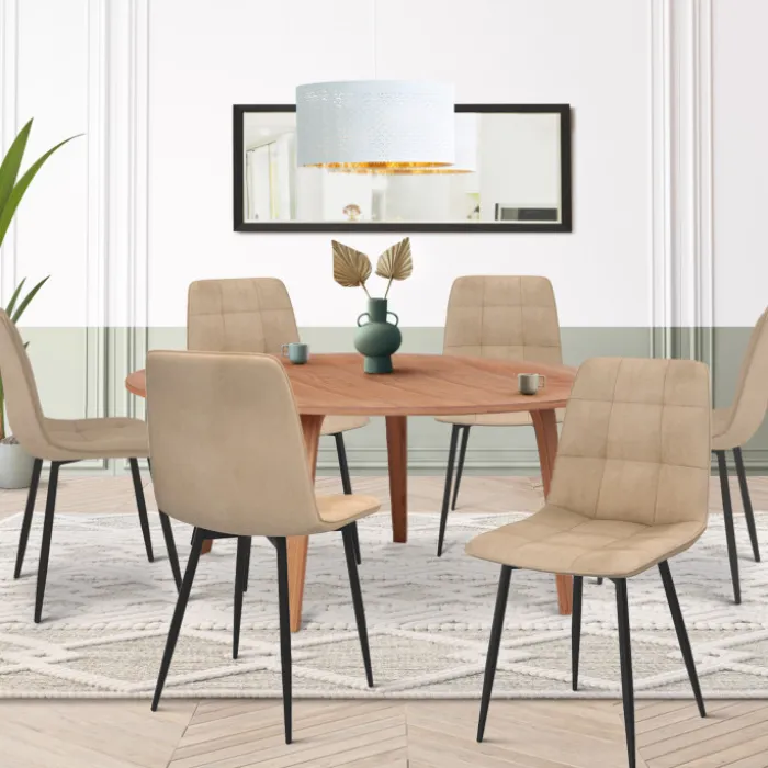 Lot de 6 chaises en velours matelassé taupe avec pieds noir pour salle à manger