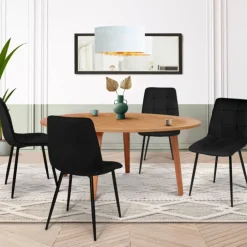 Lot de 4 chaises en velours noir pour salle à manger