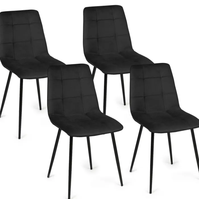 Lot de 4 chaises en velours noir pour salle à manger