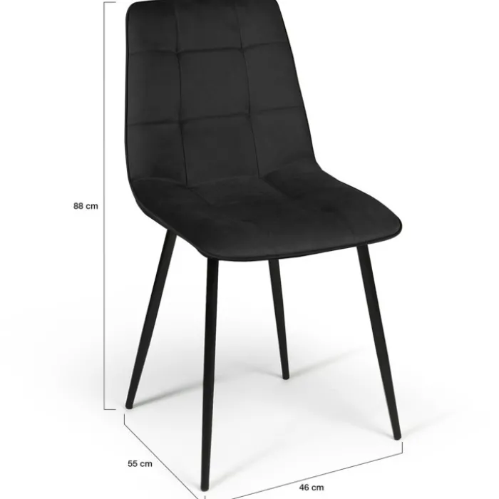 Lot de 4 chaises en velours noir pour salle à manger