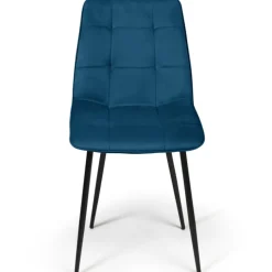 Lot de 4 chaises en velours bleu matelassé