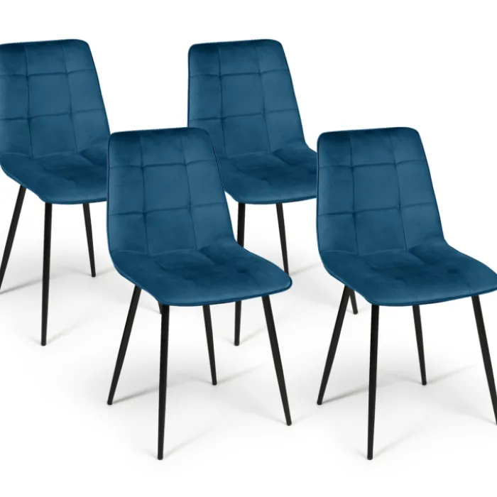 Lot de 4 chaises en velours bleu matelassé