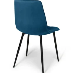 Lot de 4 chaises en velours bleu matelassé